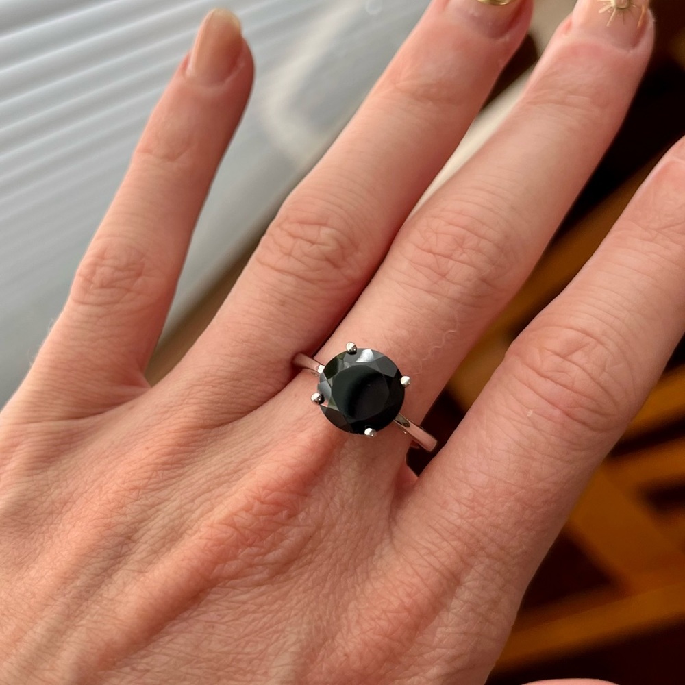 Size 8 Black Spinel and SS ring NEW